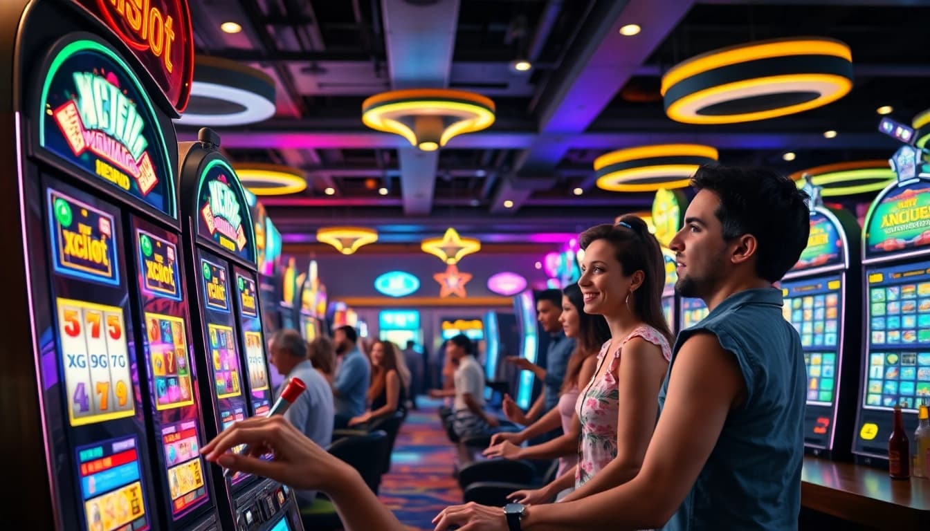 Main player wins on xgslot88 slot machine in buzzing casino atmosphere.