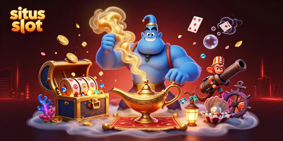 Engage with situs slot through a colorful 3D illustration showcasing casino magic with vibrant characters.