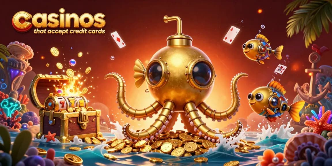 Engage with thrilling casinos that accept credit cards featuring vibrant slot reels and gold coins.
