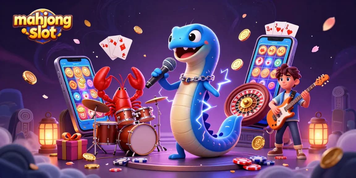 Experience thrilling gameplay with mahjong slot, featuring energetic aquatic characters and vibrant casino elements.