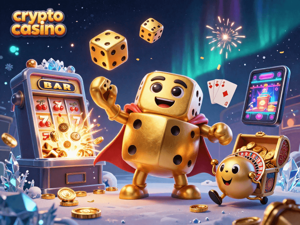Faites l'expérience du crypto casino avec un golem en dés représentant un jackpot plein de richesses.