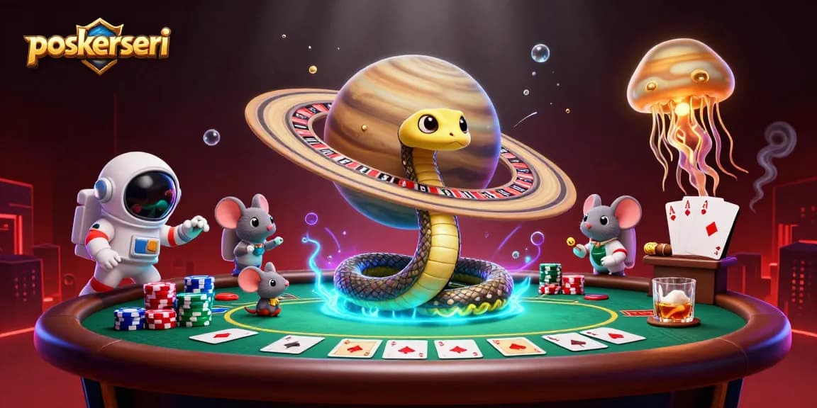 Engage with pokerseri's exciting cosmic gambling scene featuring astronauts and a jellyfish dealer.