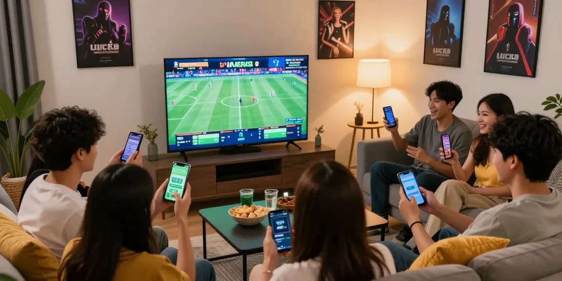 LUCK8 online betting excitement in a lively living room.