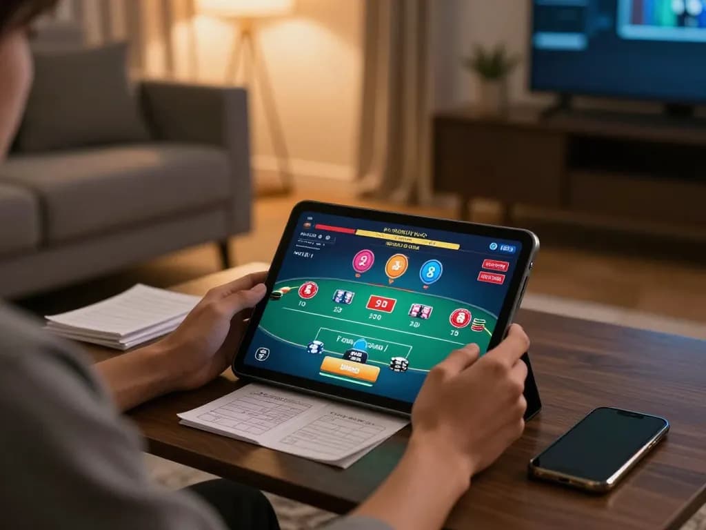 Play poker on 99win while enjoying a relaxed gaming session at home using a tablet.