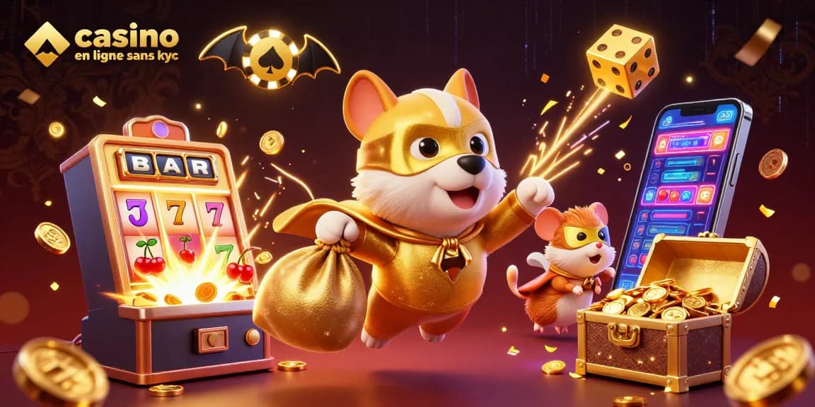 Jouez avec des gains instantanés dans un casino en ligne sans KYC, avec une illustration dynamique d'animations.
