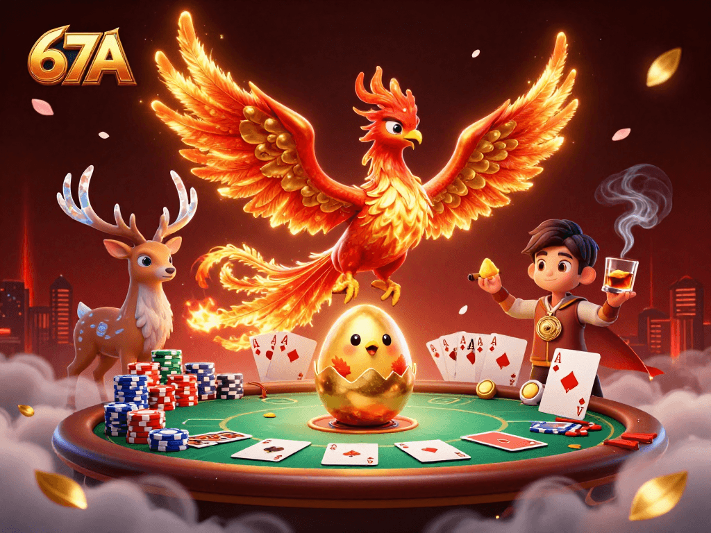77A no cassino, iluminado por lanternas, com cartas de poker e pilhas de fichas.