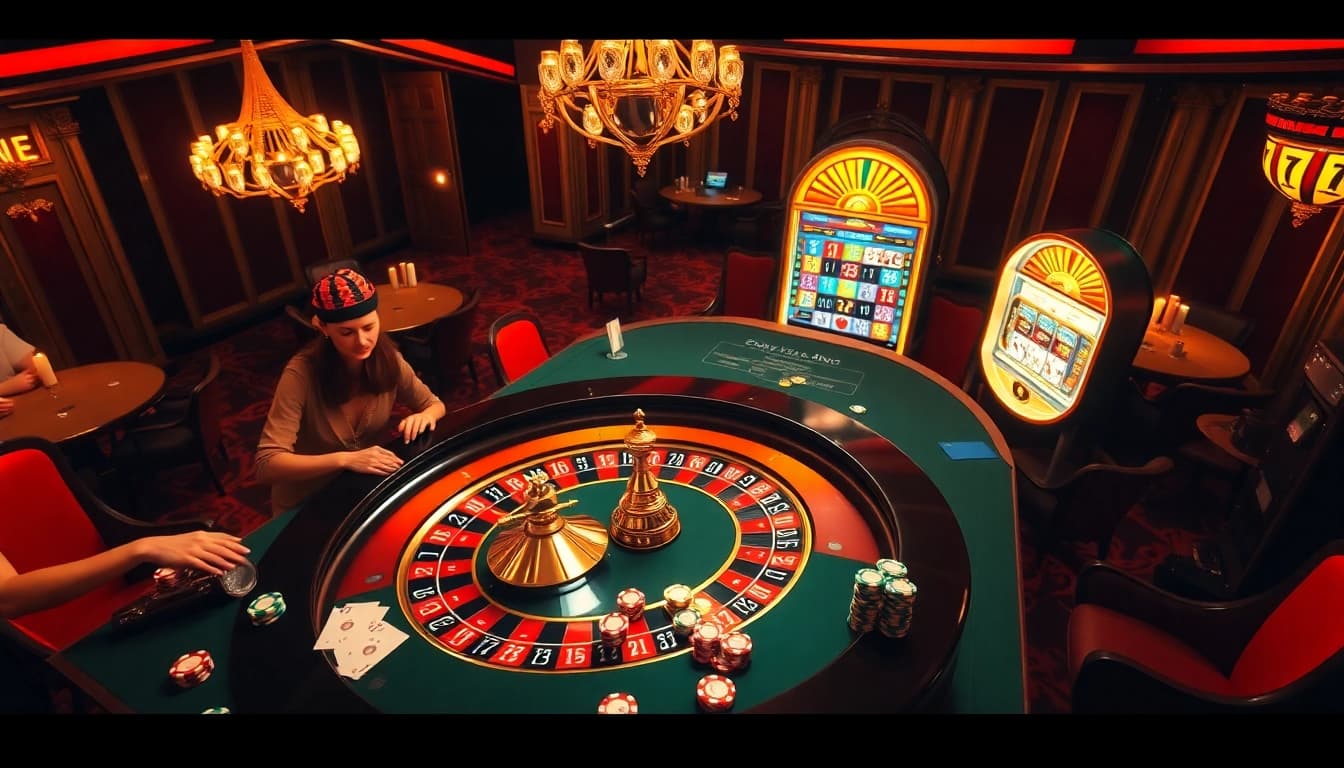 Ressentez l'excitation du meilleur casino en ligne avec des jetons de poker colorés et l'action de la roulette.