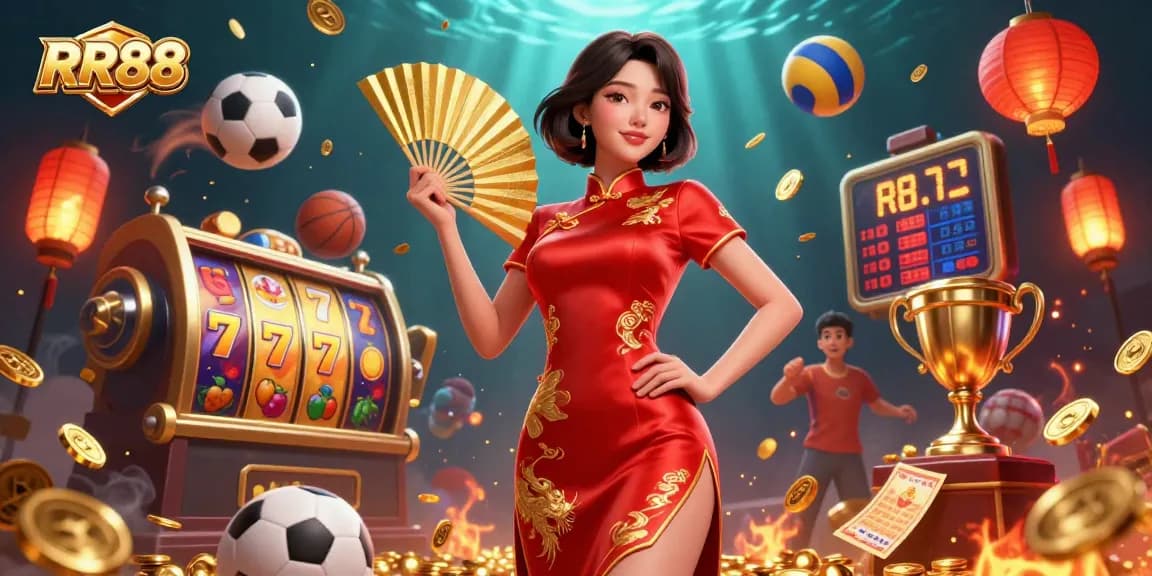 Engage with RR88's exhilarating online casino experience featuring dynamic gameplay, golden jackpots, and vibrant elements.