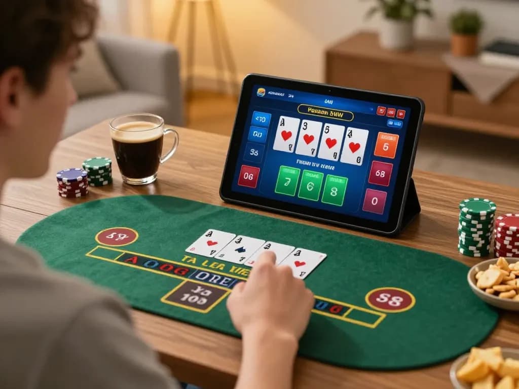 Engage with LV88 through live dealer blackjack on a tablet in a cozy home setting.