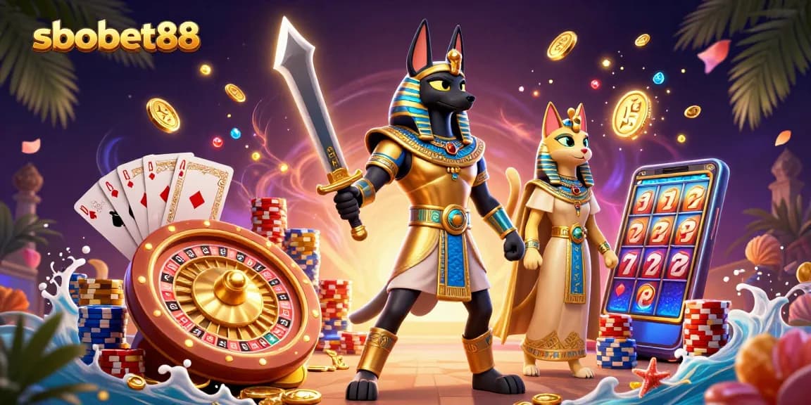 Experience the excitement of sbobet88 with dynamic betting action featuring ancient characters and casino elements.