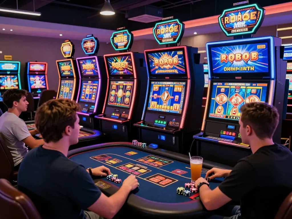 Exciting gaming scene at BANTAITOGEL: Situs Gacor Toto Slot Terbaik Dengan Agen Toto Togel Pasaran 4d Terlengkap with players enjoying vibrant slot machines and live dealer.