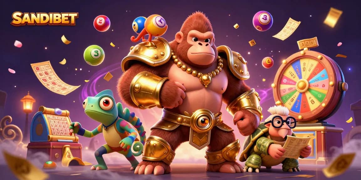 SANDIBET brings excitement as a powerful gorilla and clever chameleon chase vibrant prizes in a thrilling scene.