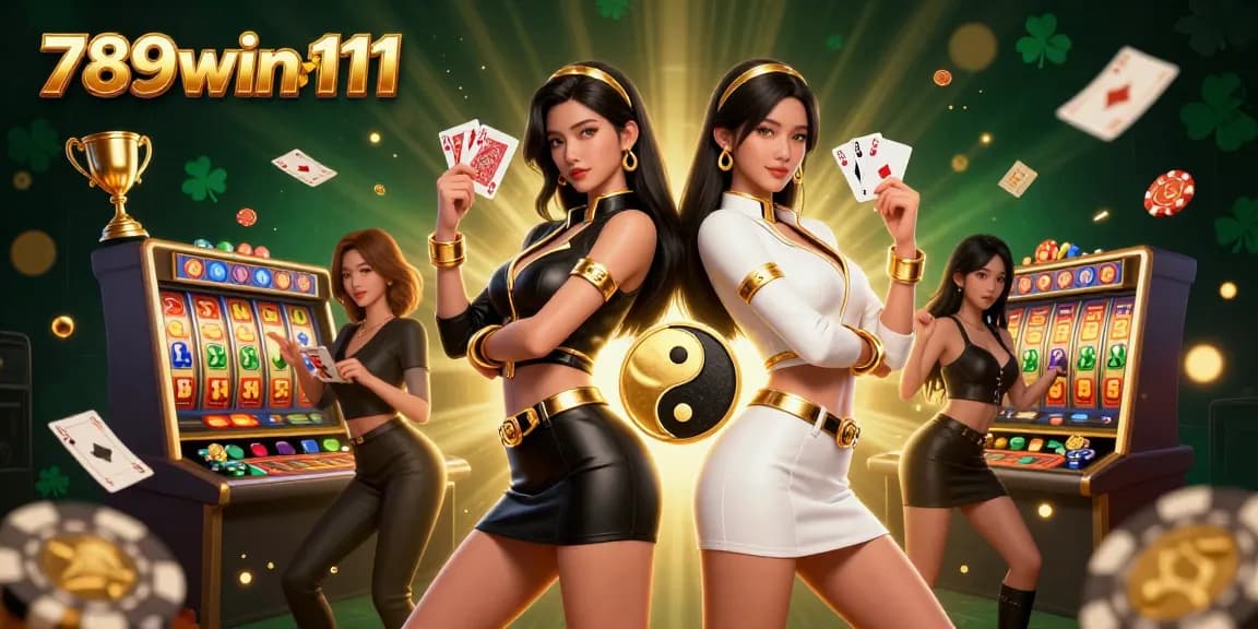 Engage in thrilling gameplay at 789win111 with stunning visuals of two Asian women holding playing cards and casino chips.
