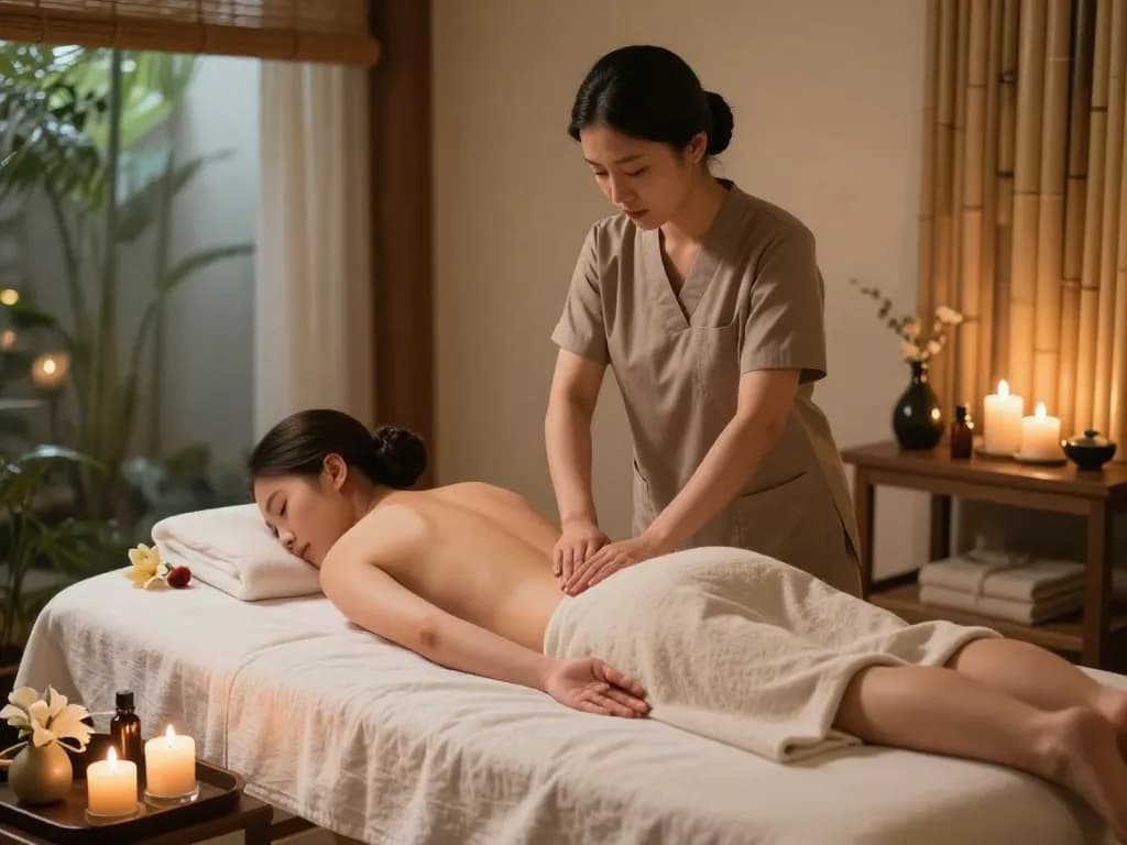 차분한 스파 환경에서의 편안한 동대문스웨디시 마사지 치료 세션.