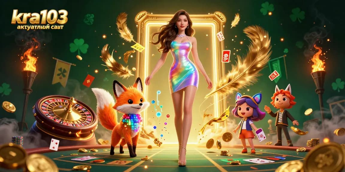 Experience live casino excitement with kra103 актуальный сайт in a vibrant 3D setting full of gold coins and festive items.