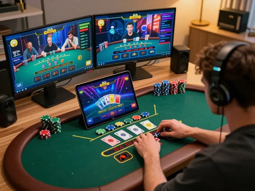 Player strategizing in an engaging online blackjack game with bj886 on laptop screen, showcasing calculated betting decisions.