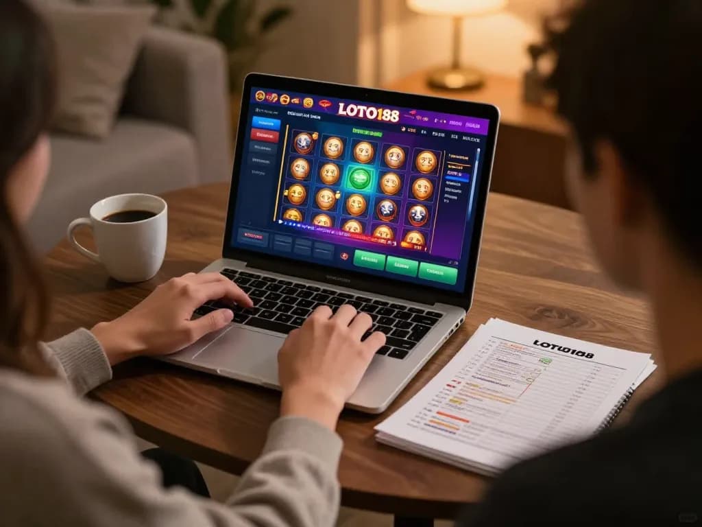 Engaging with LOTO188 online casino from home, showcasing a player immersed in gaming.