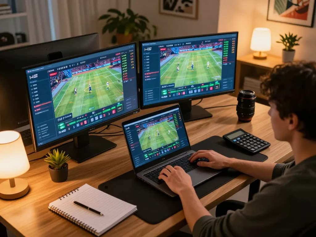 Engaged player using tv88 sportsbook interface on laptop for online betting strategies
