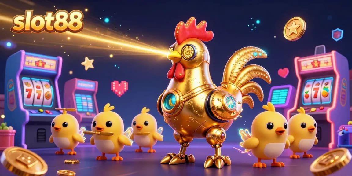 Experience thrilling slot88 games with exciting characters and colorful arcade visuals in a vibrant casino scene.