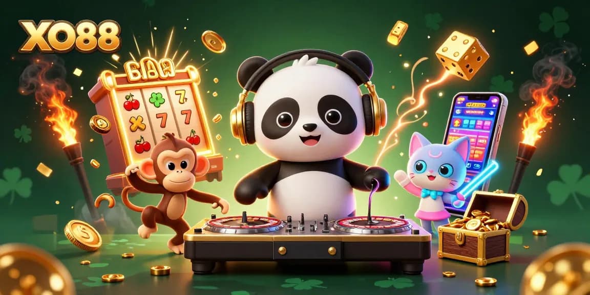 Spin to win at XO88 with a vibrant 3D casino scene bursting with prizes and excitement.