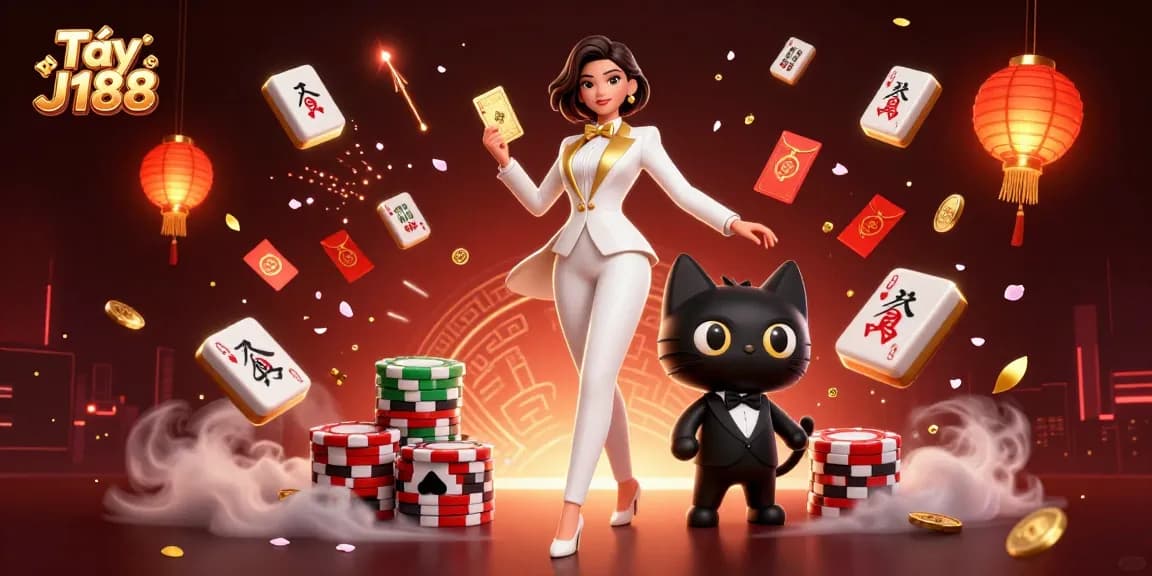 Experience the excitement of Tải J188 in this vibrant casino-themed illustration featuring dynamic characters and game elements.