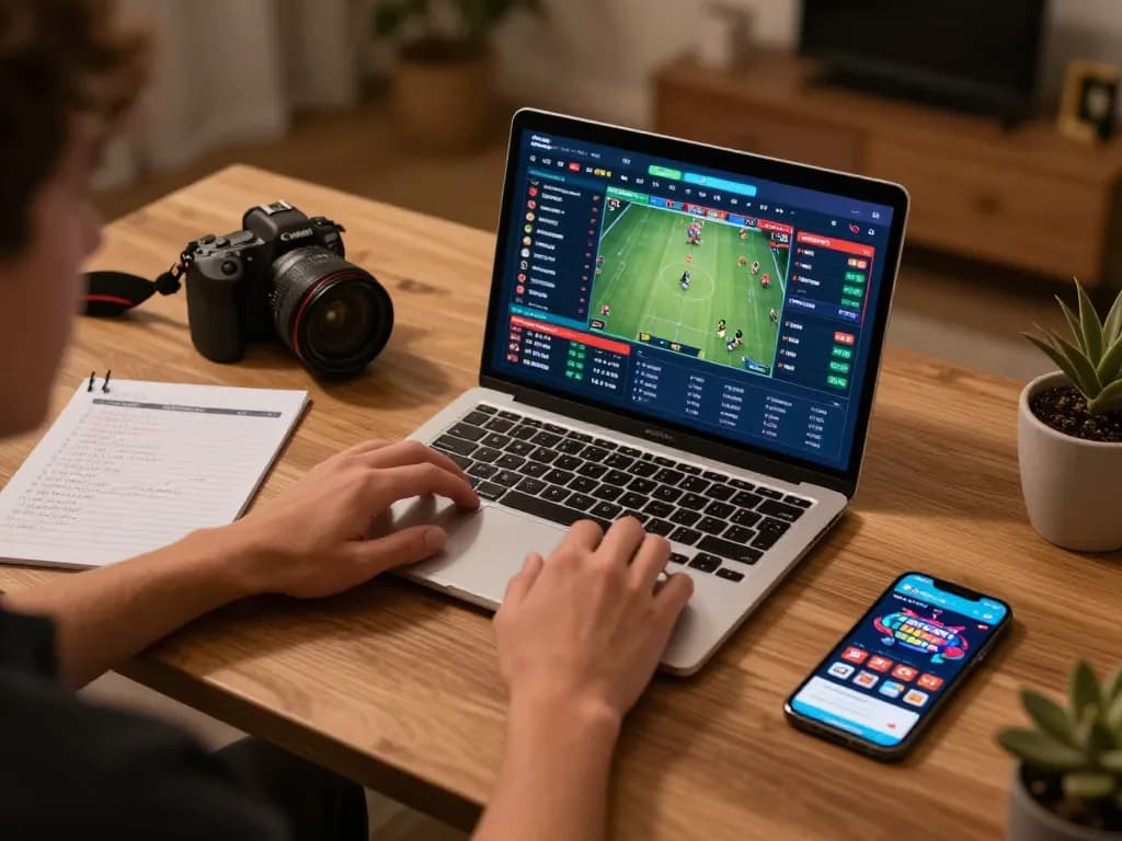 Engaging in sports betting on laptop at home, showcasing 789win in action
