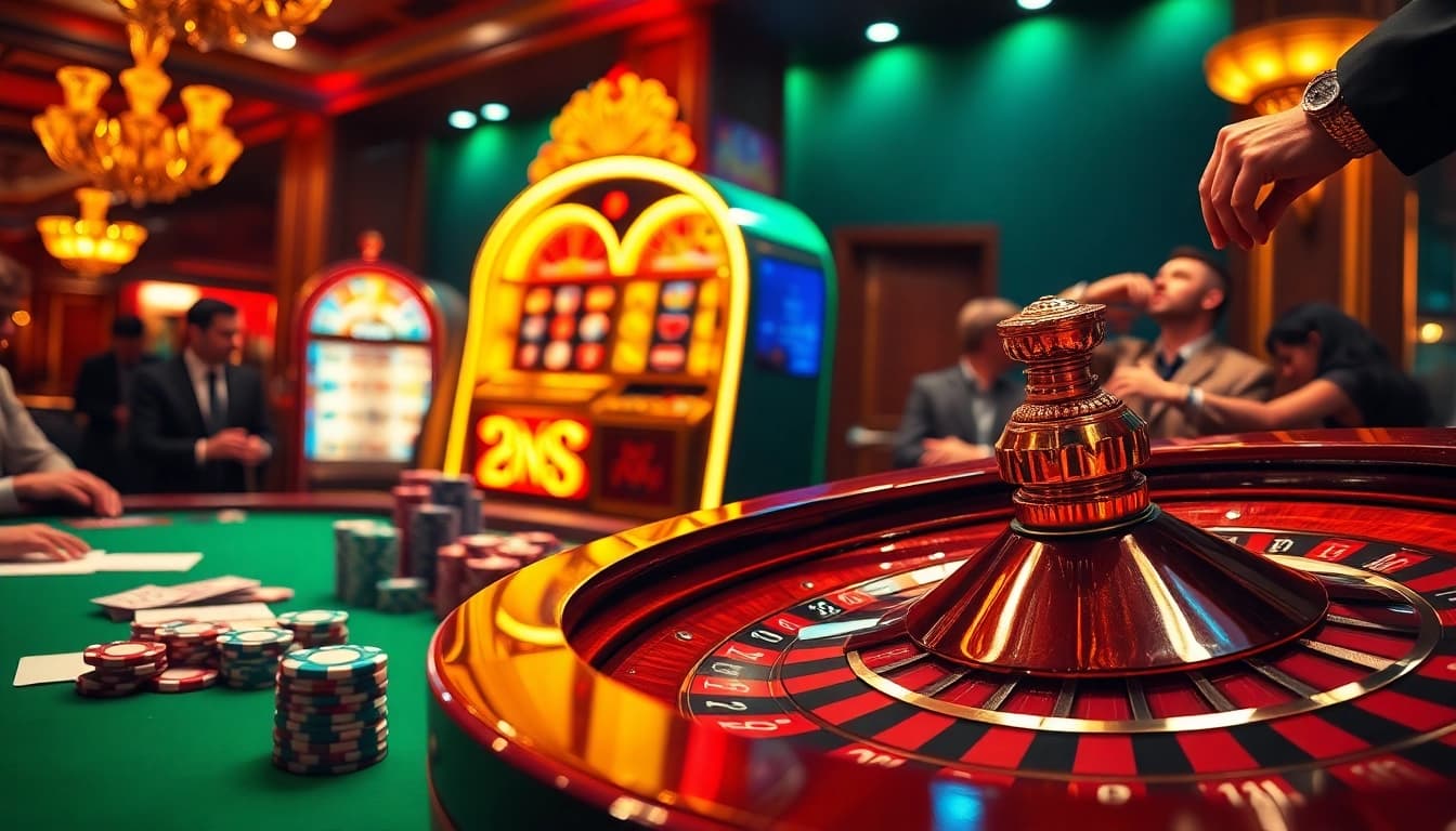 Exciting casino scene showcasing professional gambling at https://xoixoai.com/ with poker chips and roulette.