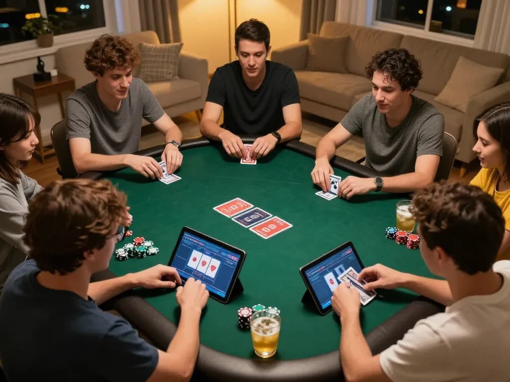 Players enjoy an online poker game with competitive energy at home, engaging with open888 platform.