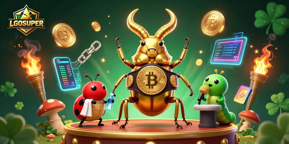 Engage with LGOSUPER's thrilling casino experience featuring a dynamic 3D illustration of a champion beetle bout.