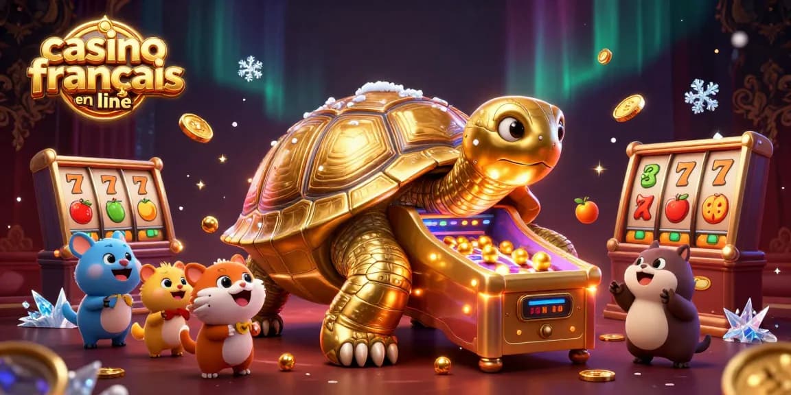Jouez à des machines à sous au casino français en ligne avec une immense tortue en or.
