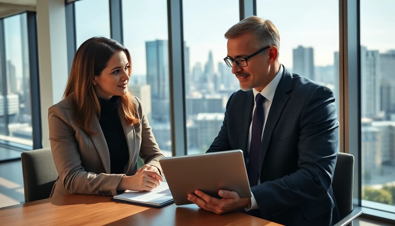 A professional eminent domain lawyer discussing legal matters with a client.
