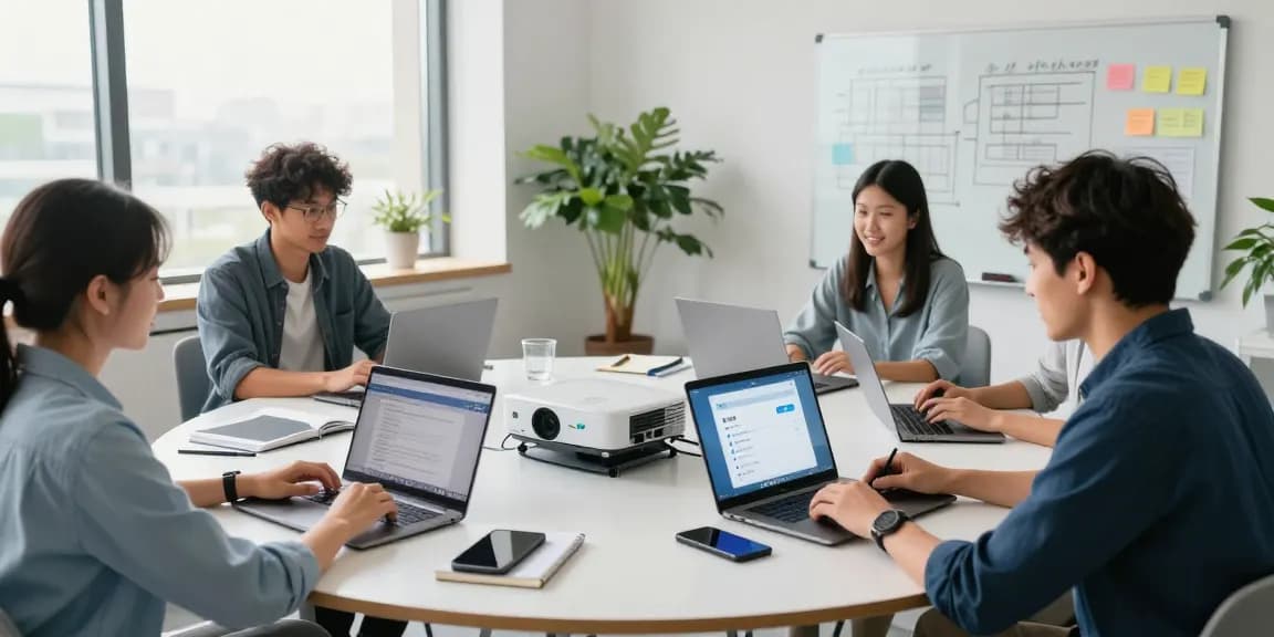 Developers collaborating on Telegram中文 language settings in a modern workspace.