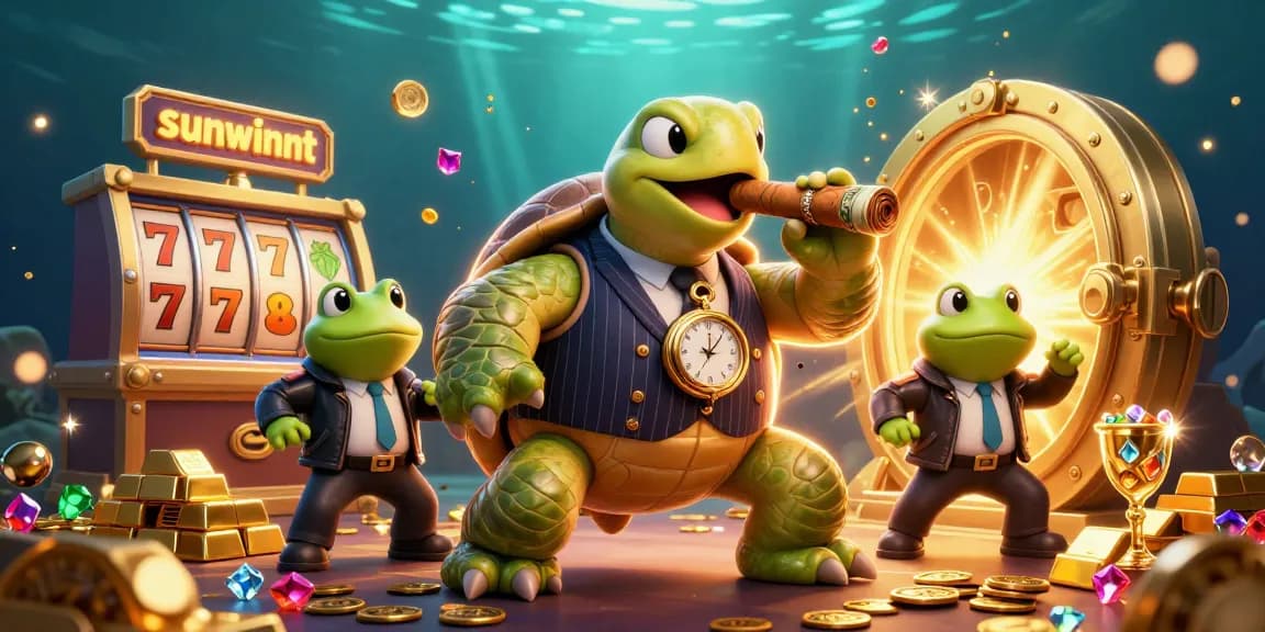 Engage with sunwinnt's dynamic casino world, featuring a mobster turtle in vibrant 3D!
