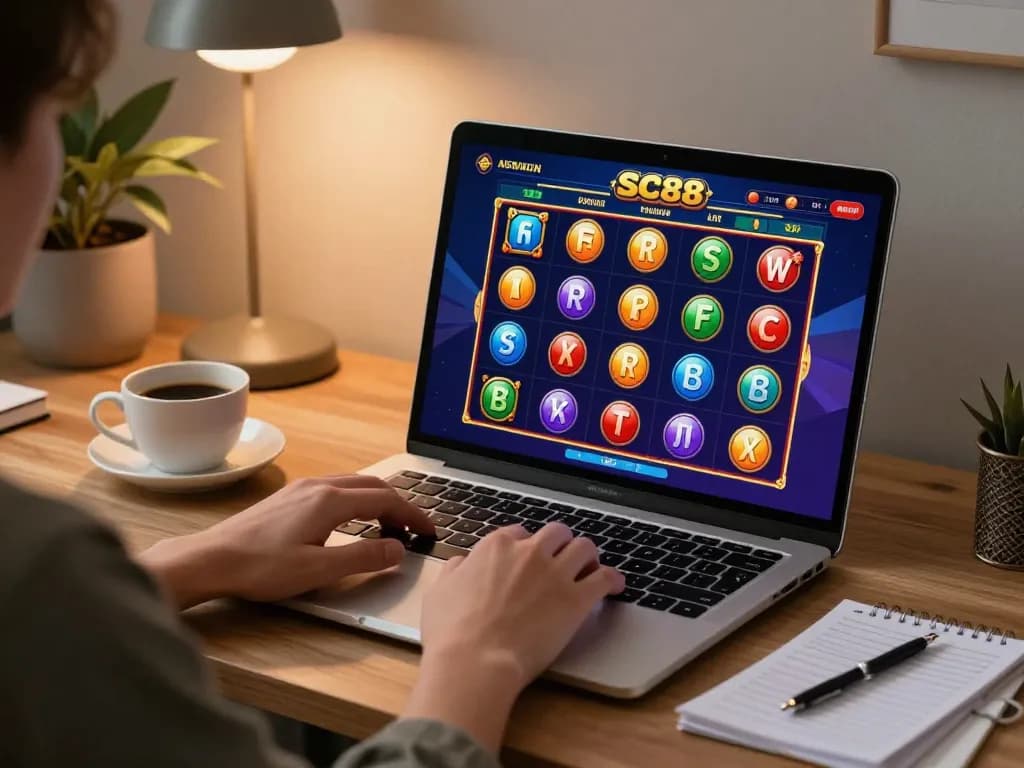 Experience SC88 casino gaming on laptop, vibrant slots interface creating thrilling entertainment