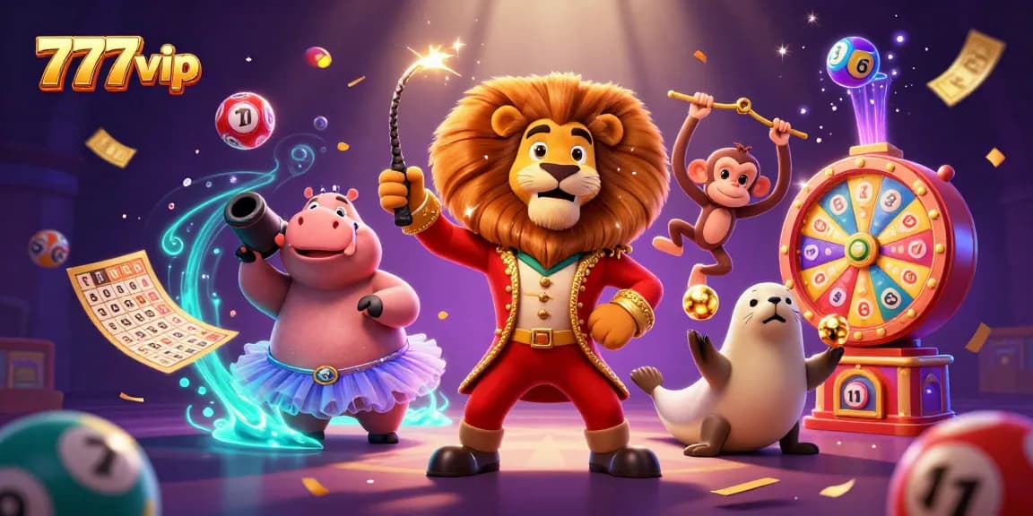 Experience thrilling fun with 777vip's vibrant casino games and characters in a dynamic illustration.