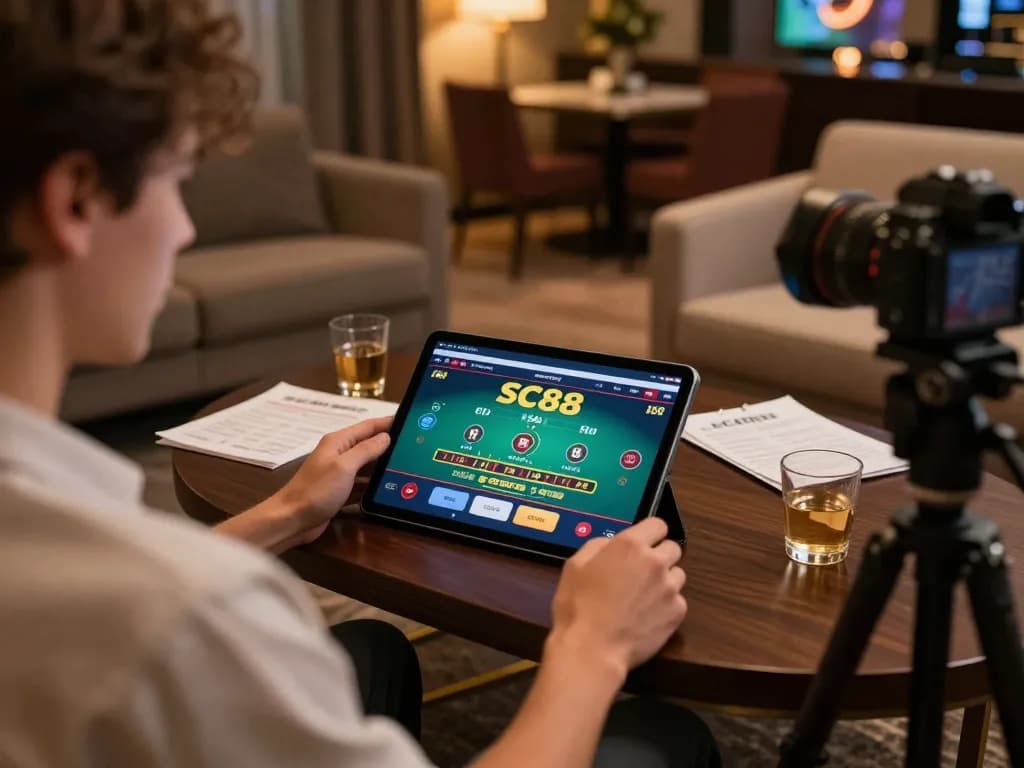 Player engaging with the SC88 app for live dealer blackjack in a cozy home setting.