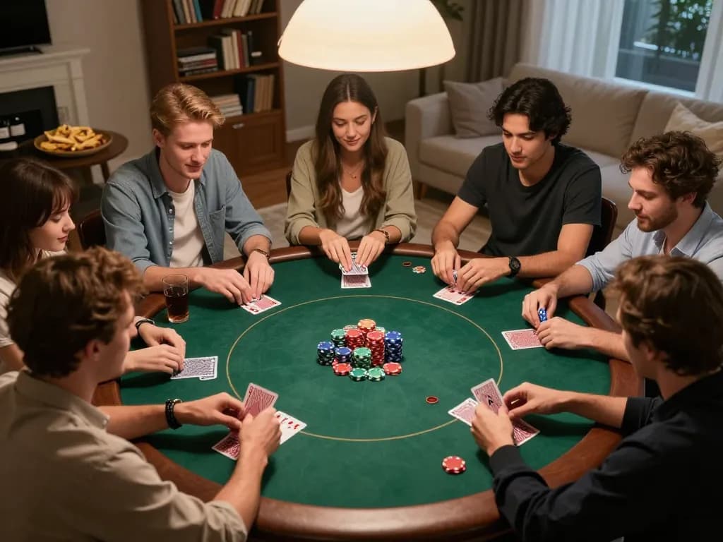 rokok88 players enjoying a thrilling poker night with vibrant chips and friendly competition.