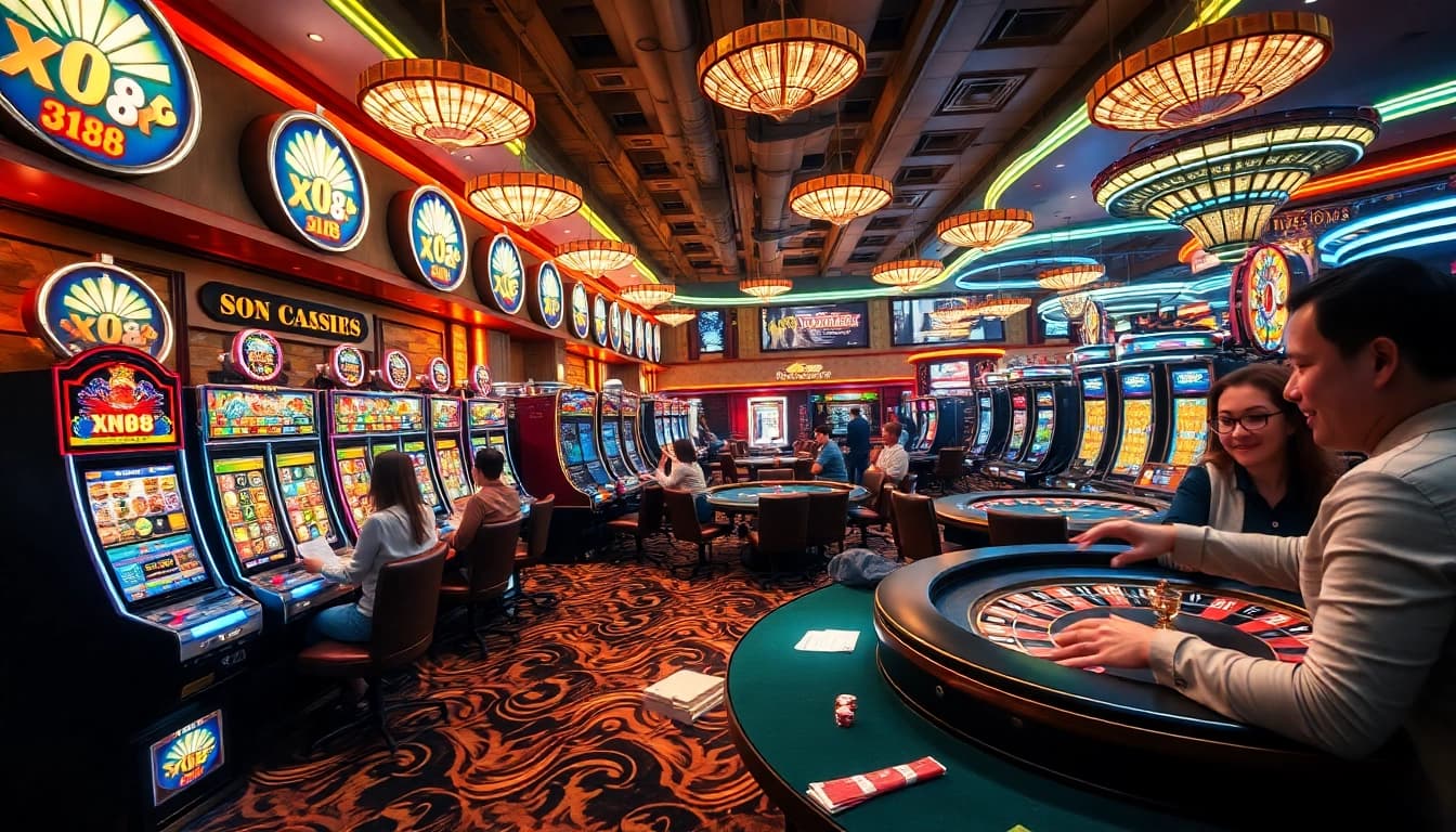 Experience the vibrant energy of XN88's casino with players enjoying thrilling games and exciting betting actions.
