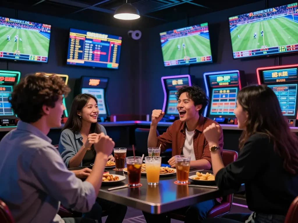 Person engaging in sports betting at f8beta2, excitedly placing bets on live events with friends.