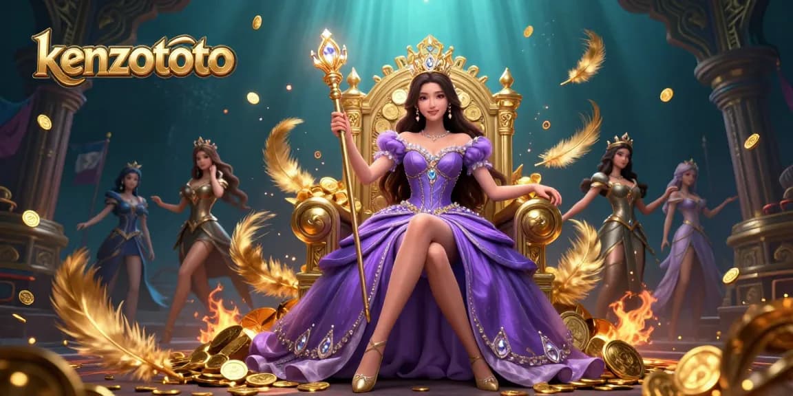 Engage in thrilling bets with kenzototo while enjoying an enchanting digital illustration of a regal princess amidst golden treasures.