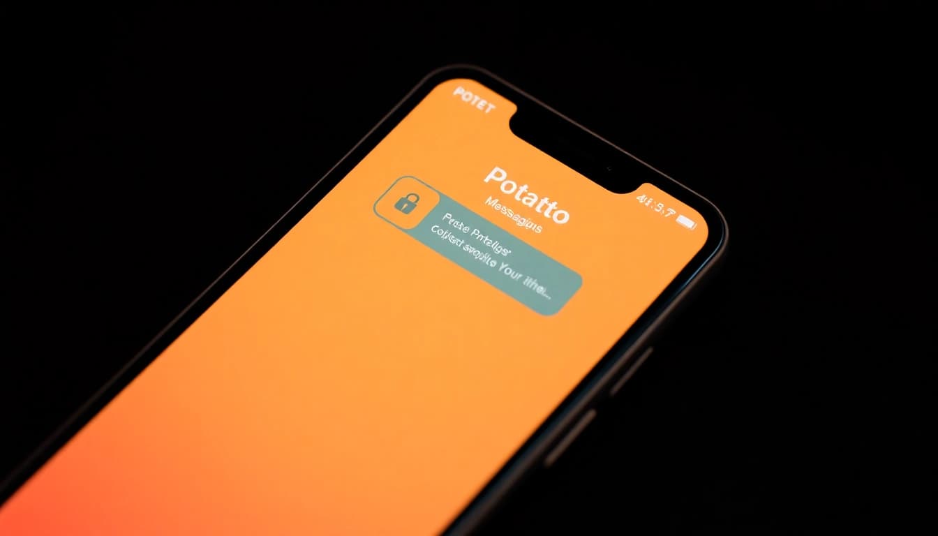 Potato app interface on smartphone emphasizing secure messaging features and user-friendly design.