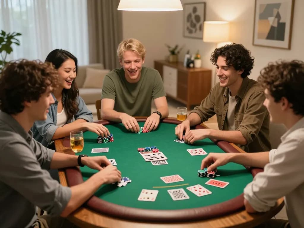 Cà khịa tv poker night with friends, lively atmosphere, social gaming enjoyment