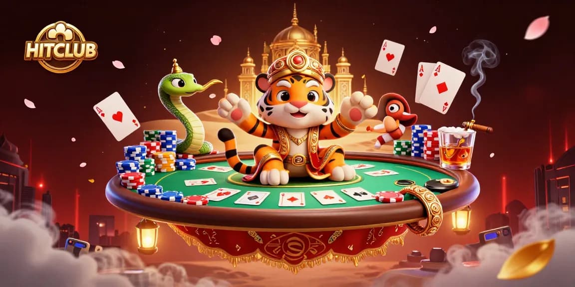 Engage with HITCLUB's vibrant fantasy casino world in this dynamic 3D illustration.