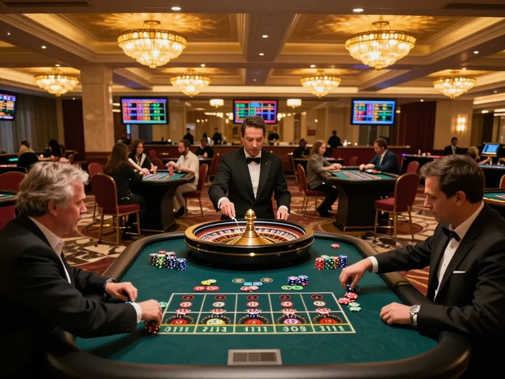 Engaging scene of casino gameplay showing players at roulette tables, highlighting mexican bakery locations for local enthusiasts.