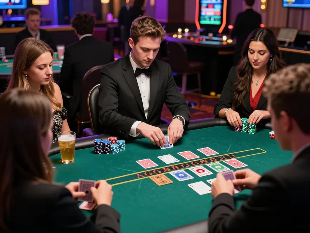 Players engaging in a thrilling blackjack game at GG88, showcasing excitement and skill.