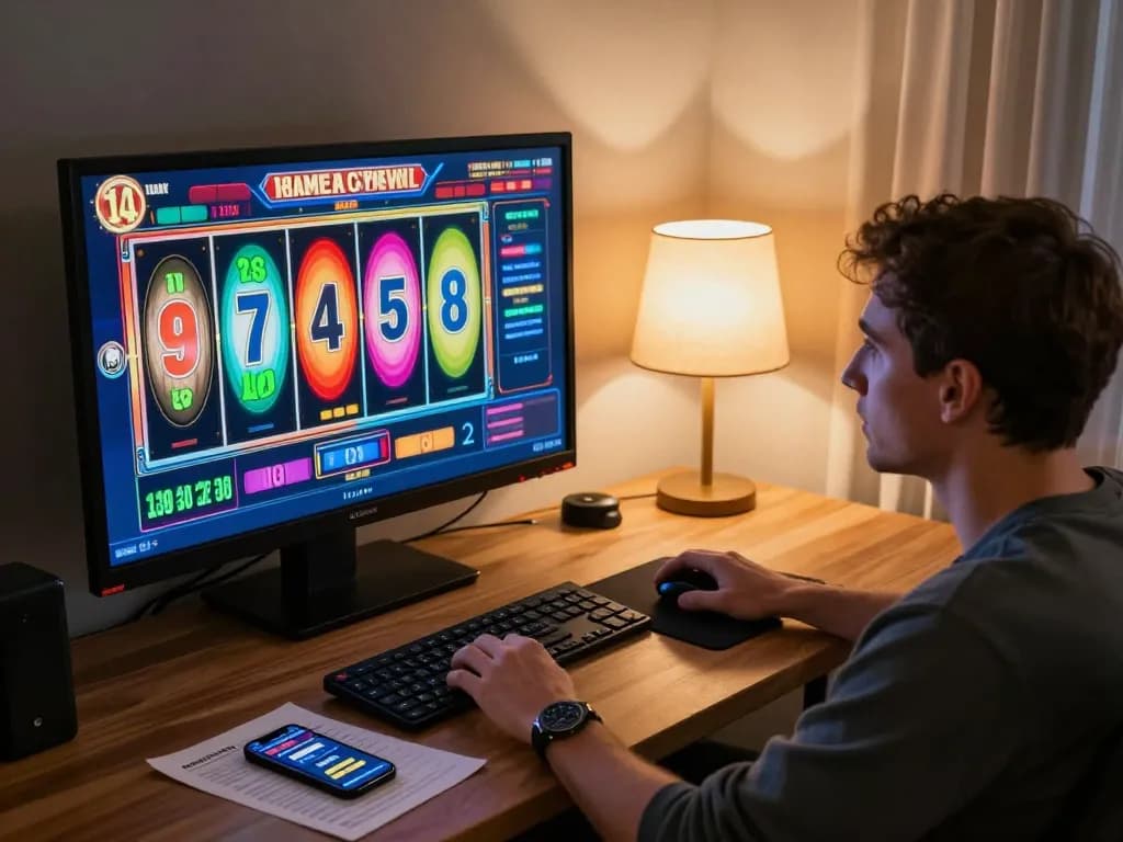 Player engaging with slot gacor game on tablet, capturing excitement of online gambling.