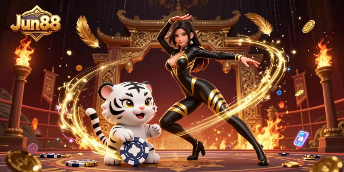 Experience thrilling action with Jun88's unique casino scene featuring vibrant characters and exciting game elements.