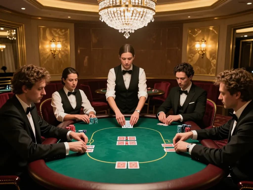 C168 players strategizing in a luxurious poker room with professional dealer in action.
