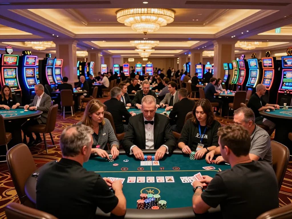Players engaging in a high-stakes poker game at OKFUN casino, showcasing the excitement of strategic gameplay.