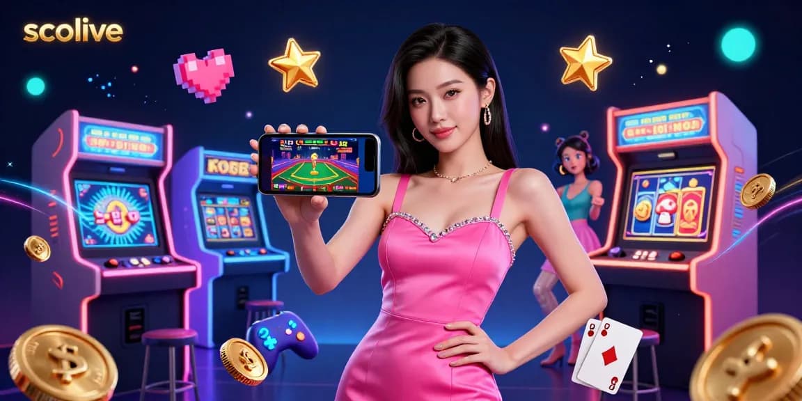 Socolive showcases live dealer games on a smartphone, surrounded by vibrant casino-themed elements and bright visuals.